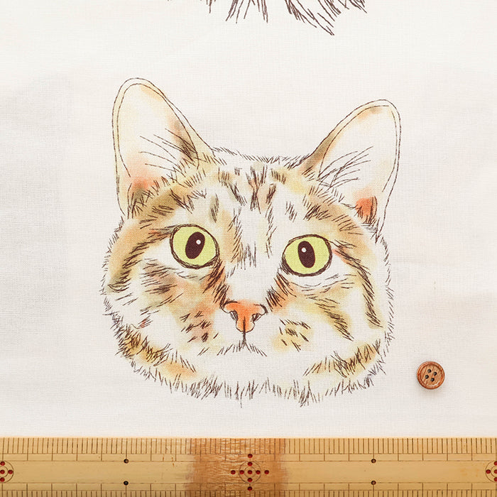 <Patterned Cut> Made in China Cotton Muslin Inkjet-printed Fabric orie kawamura - Cat Face (1 Pattern: Approx. 110cm × 50cm) - nomura tailor
