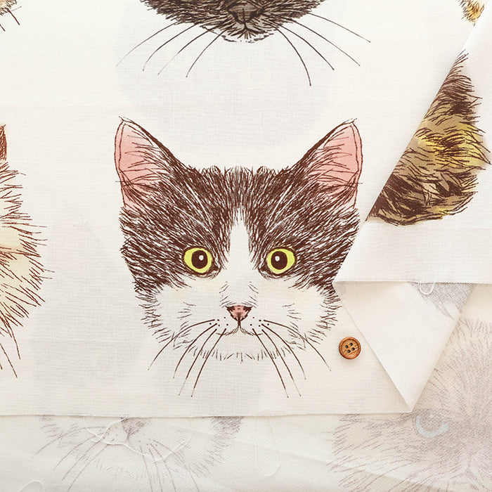 <Patterned Cut> Made in China Cotton Muslin Inkjet-printed Fabric orie kawamura - Cat Face (1 Pattern: Approx. 110cm × 50cm) - nomura tailor