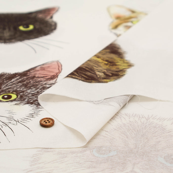 <Patterned Cut> Made in China Cotton Muslin Inkjet-printed Fabric orie kawamura - Cat Face (1 Pattern: Approx. 110cm × 50cm) - nomura tailor