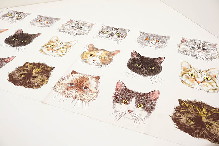 <Patterned Cut> Made in China Cotton Muslin Inkjet-printed Fabric orie kawamura - Cat Face (1 Pattern: Approx. 110cm × 50cm) - nomura tailor