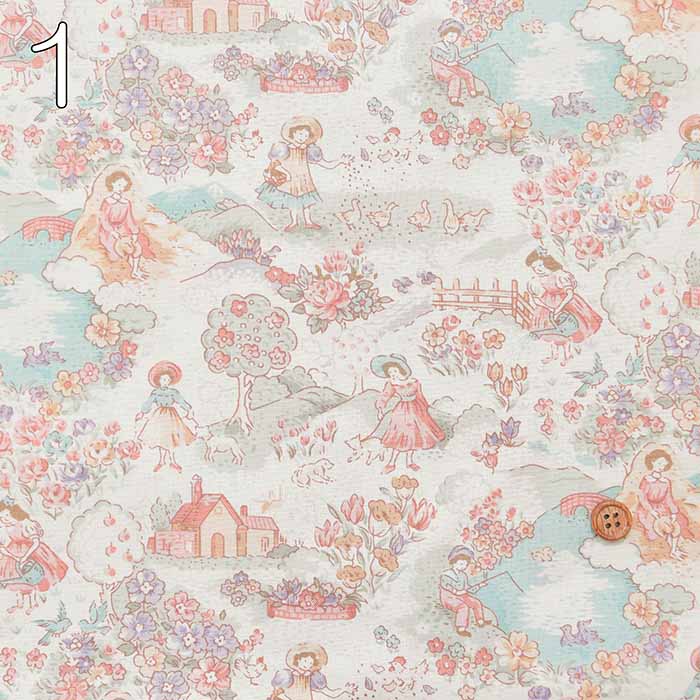 Cotton muslin Printed Fabric - Little House in the Meadow - nomura tailor