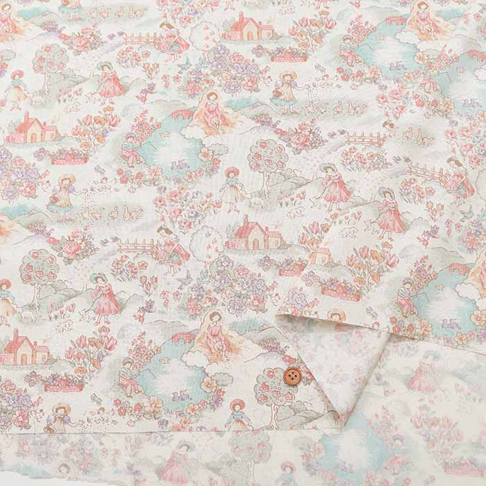 Cotton muslin Printed Fabric - Little House in the Meadow - nomura tailor
