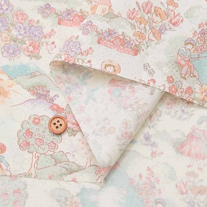 Cotton muslin Printed Fabric - Little House in the Meadow - nomura tailor