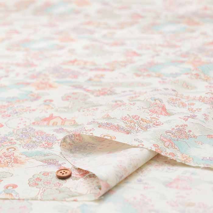 Cotton muslin Printed Fabric - Little House in the Meadow - nomura tailor