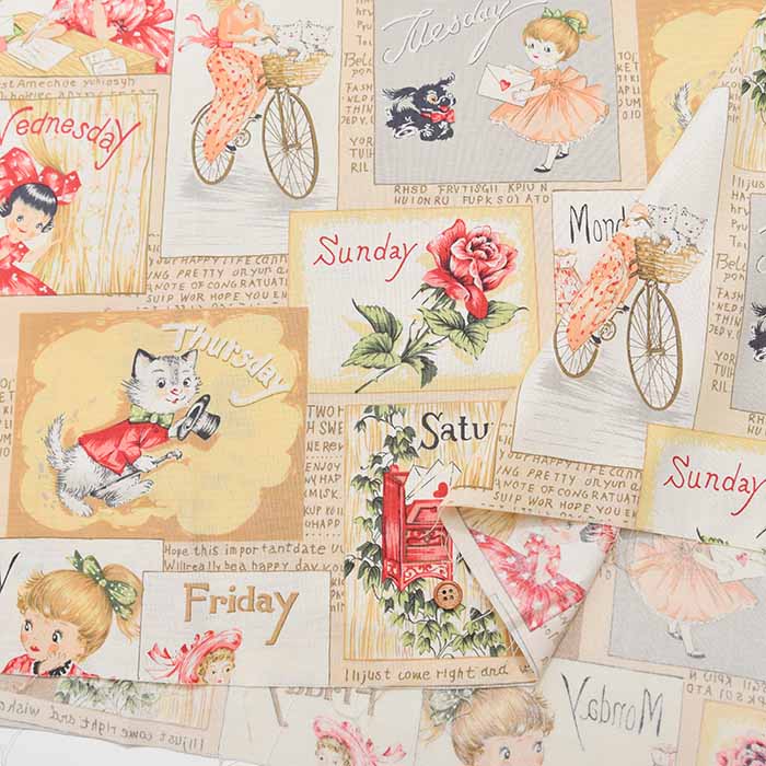 Cotton muslin Printed Fabric - Weekly Cat - nomura tailor