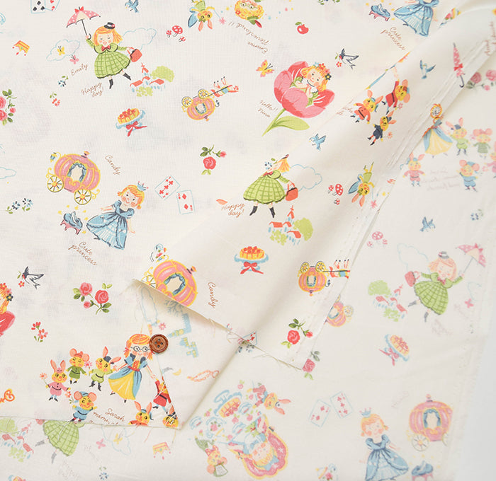 Cotton muslin Printed Fabric - One Mile Roses Fairy Tale - nomura tailor