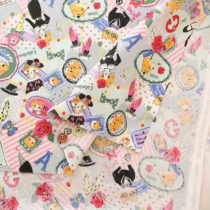 Cotton Shirting Fabric - Sobakasu-Kids Cat’s Collection - nomura tailor