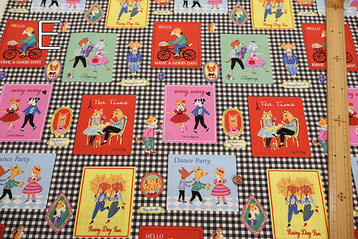 Cotton Shirting Fabric - Sobakasu-Kids Dog&Cat Let's party - nomura tailor