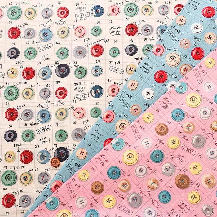 Cotton Shirting Fabric - Reiko Koseki Collection - Button Pattern - nomura tailor