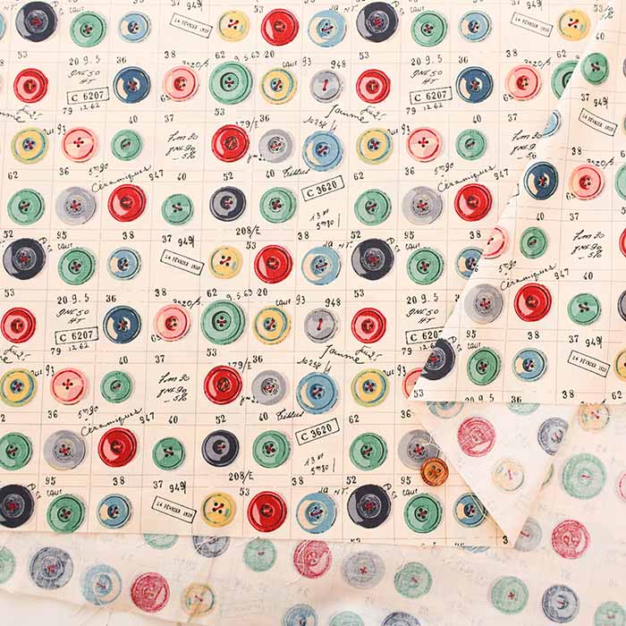 Cotton Shirting Fabric - Reiko Koseki Collection - Button Pattern - nomura tailor