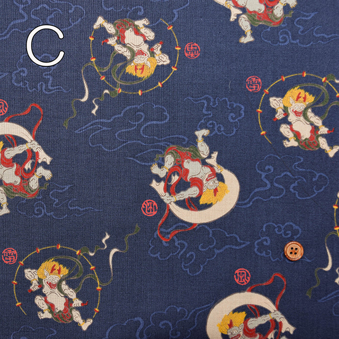 Cotton Scare Printed Fabric - God of wind and god ofthunder - nomura tailor