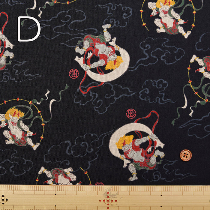 Cotton Scare Printed Fabric - God of wind and god ofthunder - nomura tailor