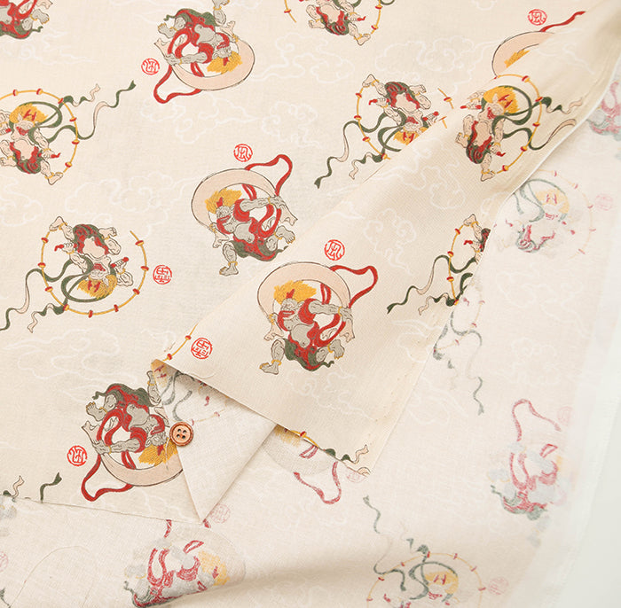 Cotton Scare Printed Fabric - God of wind and god ofthunder - nomura tailor
