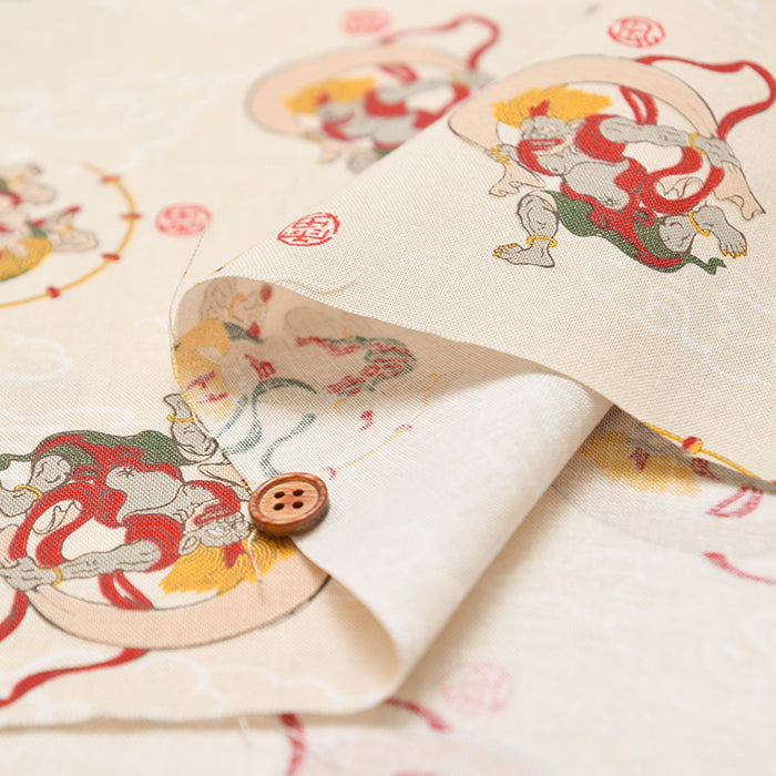Cotton Scare Printed Fabric - God of wind and god ofthunder - nomura tailor