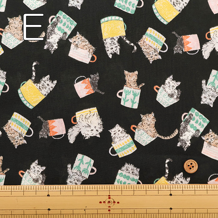 60"Cotton Lawn Fabric - Cat Cup - nomura tailor