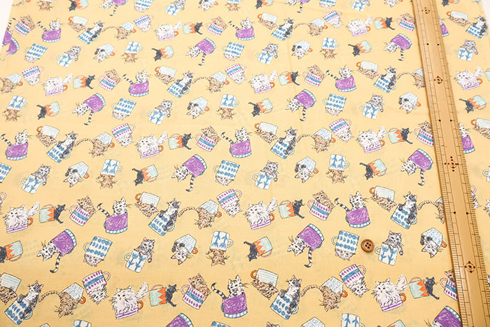 60"Cotton Lawn Fabric - Cat Cup - nomura tailor