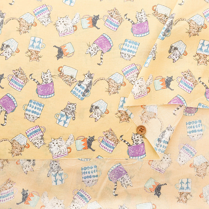 60"Cotton Lawn Fabric - Cat Cup - nomura tailor