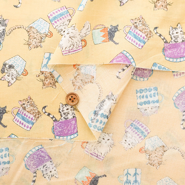 60"Cotton Lawn Fabric - Cat Cup - nomura tailor