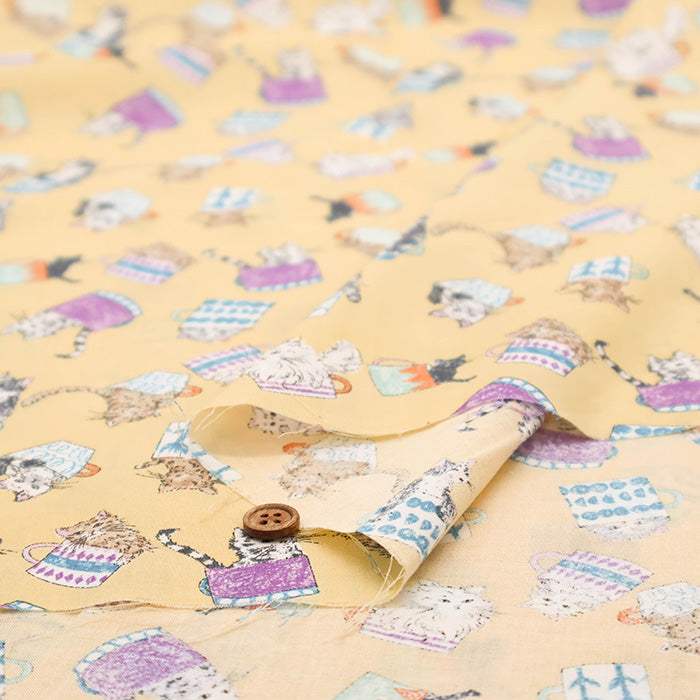 60"Cotton Lawn Fabric - Cat Cup - nomura tailor