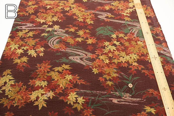 Cotton 21W Cord Print Fabric - Maple Leaves - nomura tailor