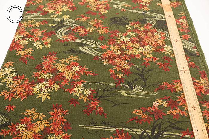Cotton 21W Cord Print Fabric - Maple Leaves - nomura tailor