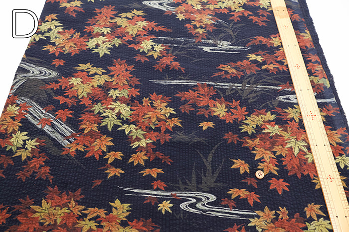 Cotton 21W Cord Print Fabric - Maple Leaves - nomura tailor