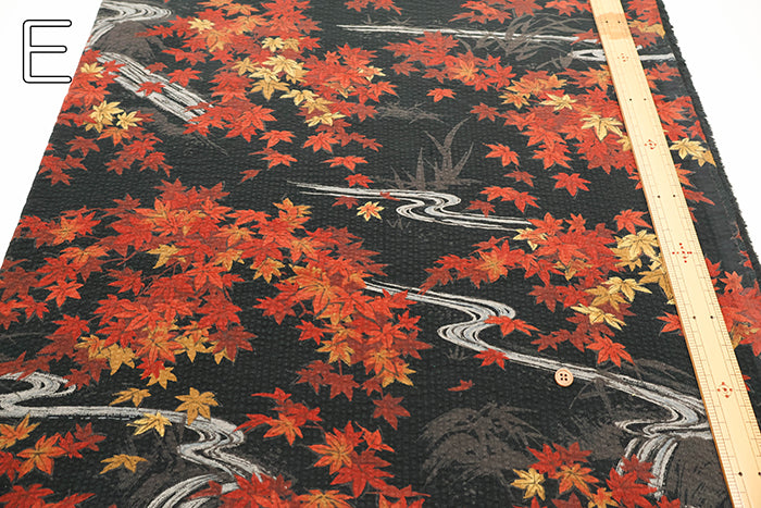 Cotton 21W Cord Print Fabric - Maple Leaves - nomura tailor