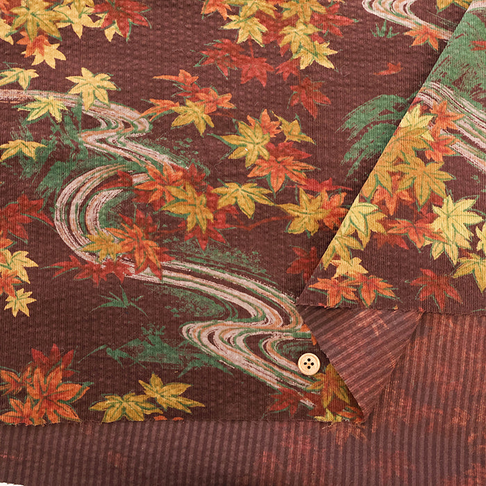 Cotton 21W Cord Print Fabric - Maple Leaves - nomura tailor