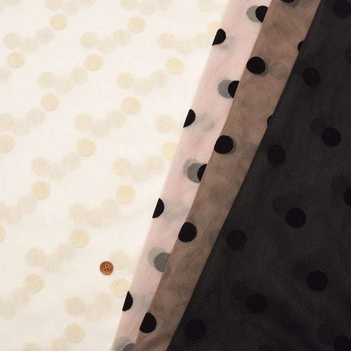 Made in China - Polyester Tulle Flocked Fabric - Dot Pattern - nomura tailor