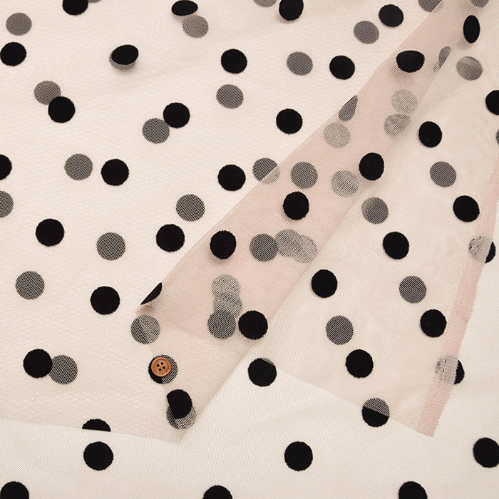 Made in China - Polyester Tulle Flocked Fabric - Dot Pattern - nomura tailor
