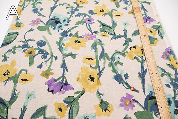 Half Linen Muslin printed Fabric - Flower - nomura tailor