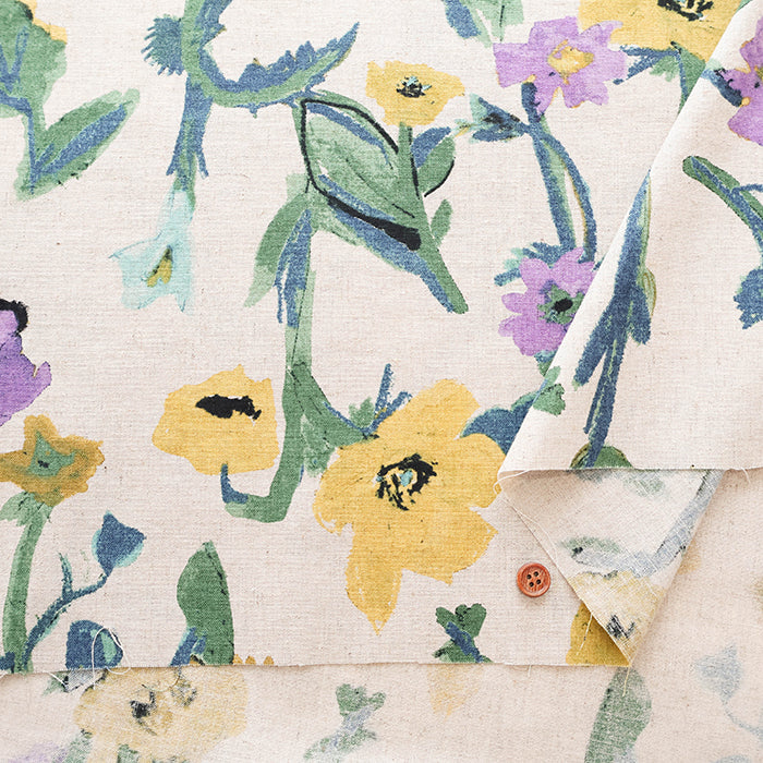 Half Linen Muslin printed Fabric - Flower - nomura tailor