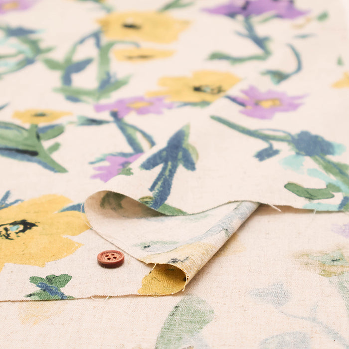 Half Linen Muslin printed Fabric - Flower - nomura tailor