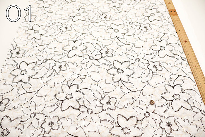 Cotton 60 Lawn Double Lace Fabric - Flower - nomura tailor
