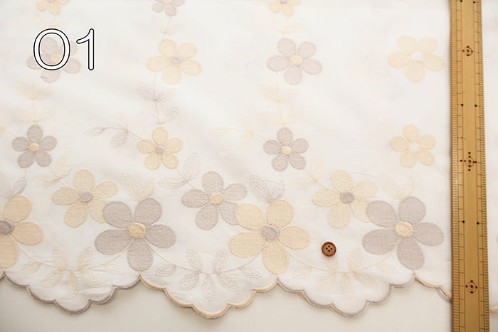 Cotton 60 Lawn Border Lace Fabric - Multicolor Flower - nomura tailor