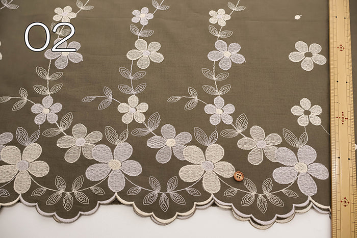 Cotton 60 Lawn Border Lace Fabric - Multicolor Flower - nomura tailor