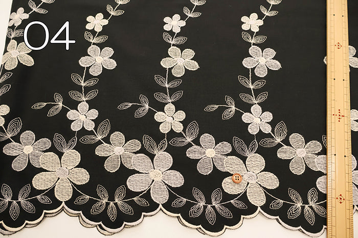 Cotton 60 Lawn Border Lace Fabric - Multicolor Flower - nomura tailor