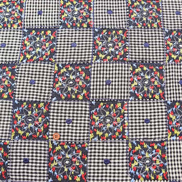 Indian AP FASHION Silk Patchwork Embroidered Fabric - Check & Flower - nomura tailor