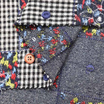 Indian AP FASHION Silk Patchwork Embroidered Fabric - Check & Flower - nomura tailor