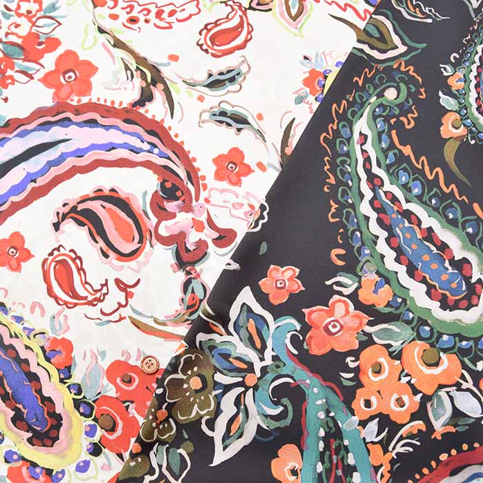 Made in Italy - Polyester Printed Fabric - Paisley Border Pattern - nomura tailor