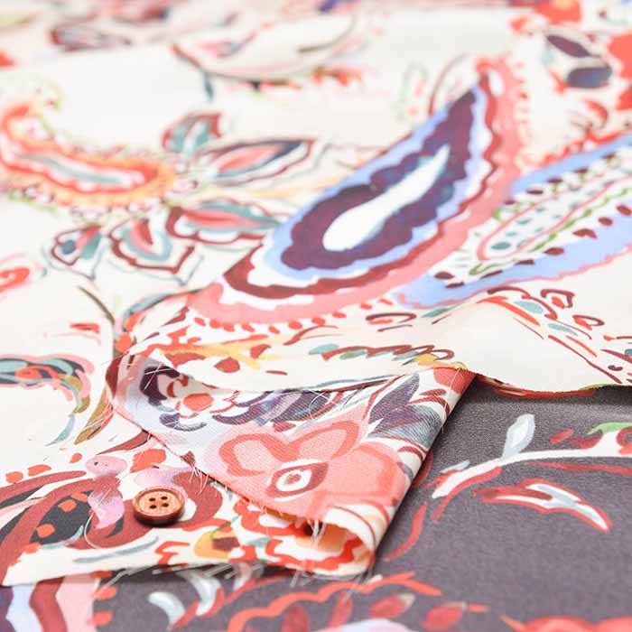 Made in Italy - Polyester Printed Fabric - Paisley Border Pattern - nomura tailor