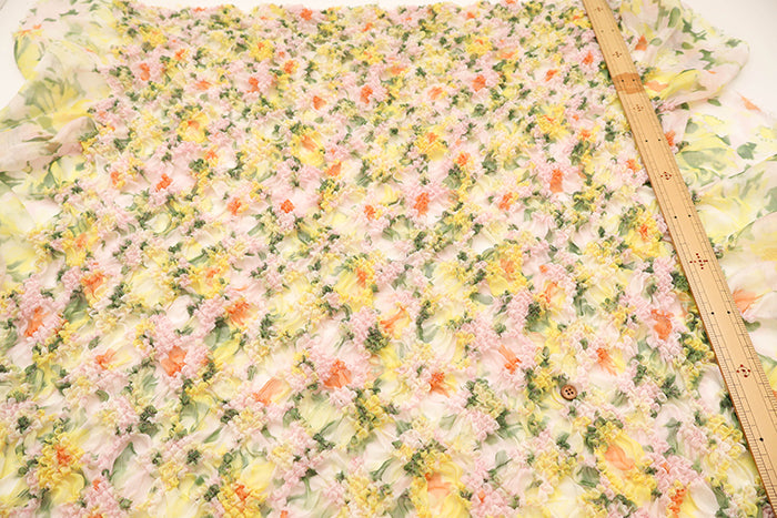Made in India Polyester Shirring Fabric - Flower - nomura tailor