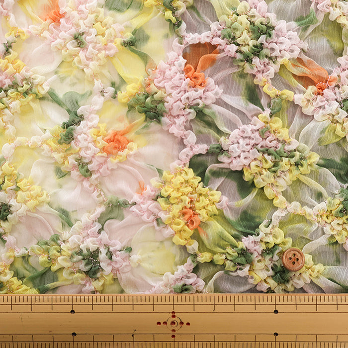 Made in India Polyester Shirring Fabric - Flower - nomura tailor
