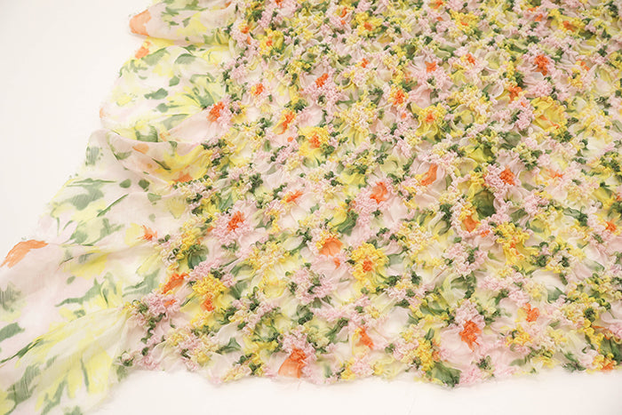 Made in India Polyester Shirring Fabric - Flower - nomura tailor