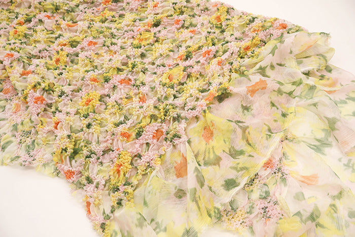 Made in India Polyester Shirring Fabric - Flower - nomura tailor