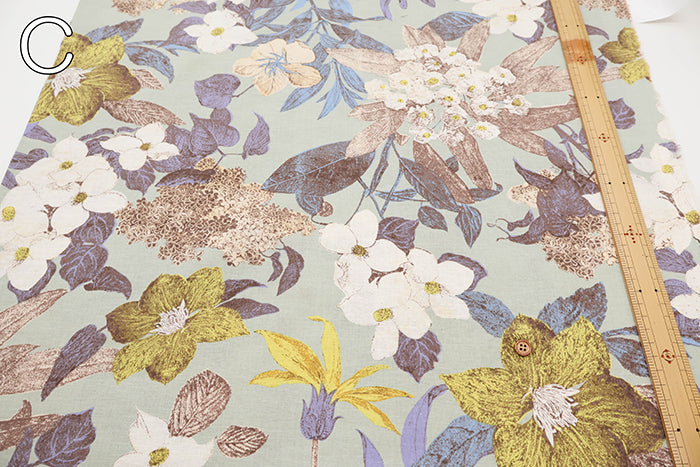 C/L Muslin Print Fabric- Botanical Flower - nomura tailor