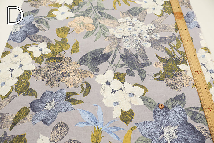 C/L Muslin Print Fabric- Botanical Flower - nomura tailor