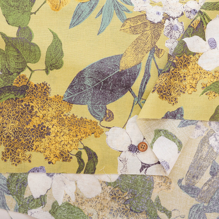 C/L Muslin Print Fabric- Botanical Flower - nomura tailor