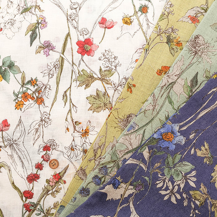 Linen Muslin printed Fabric - Botanical Flower - nomura tailor