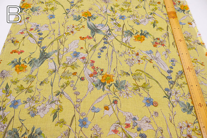Linen Muslin printed Fabric - Botanical Flower - nomura tailor